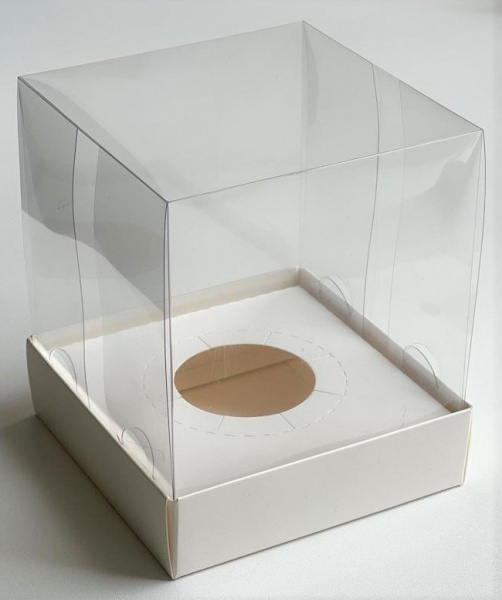 Коробка под капкейки с прозрачным куполом, новый ложемент 100х100х120 мм (1) (белая) НОВИНКА
